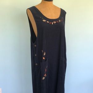 Vintage 90’s Mandal Bay Embroidered Navy Corduroy Pinafore Dress XL